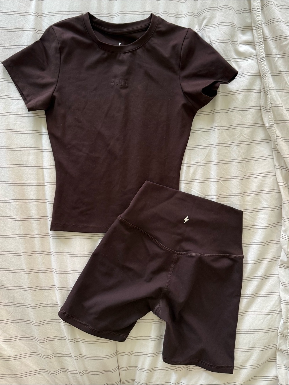 Azur fit brown biker shorts and t shirt set